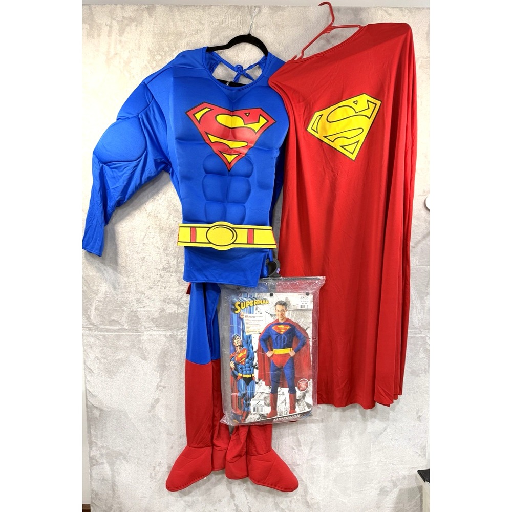 Superman Adult Costume XL Rubie's Muscle Chest Shirt Pants Cape Belt 4 Piece